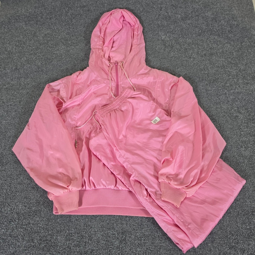 Vintage 90s Nike Pink Nylon Windbreaker Full Tracksuit Set Womens Size Medium